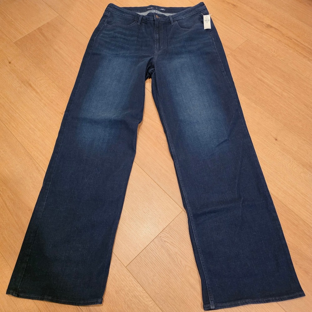 Old Navy Wow Wide Leg High Rise Jeans Dark Wash 16 Tall Indigo Denim Minimalist